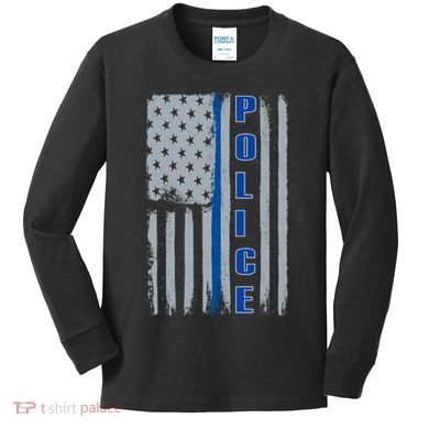 Support Police Blue Flag Kids Long Sleeve Shirt