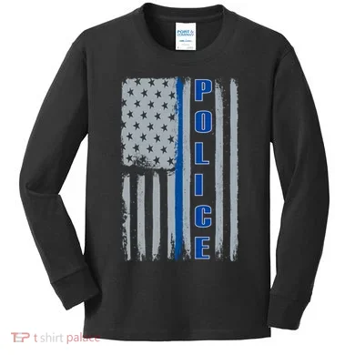 Support Police Blue Flag Kids Long Sleeve Shirt