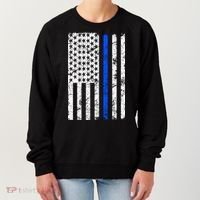 Support Police Blue Thin Line American Flag Women's Sweatshirt thumb 0