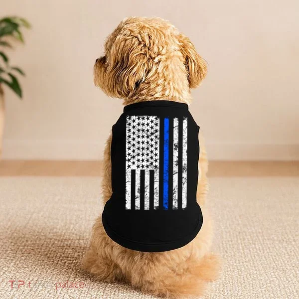 Support Police Blue Thin Line American Flag Doggie Tank