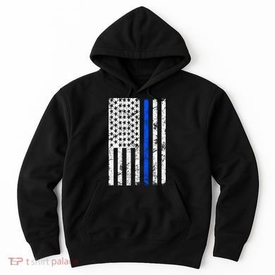 Support Police Blue Thin Line American Flag Hoodie