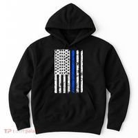 Support Police Blue Thin Line American Flag Hoodie thumb 0