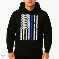 Support Police Blue Thin Line American Flag Hoodie thumb 2