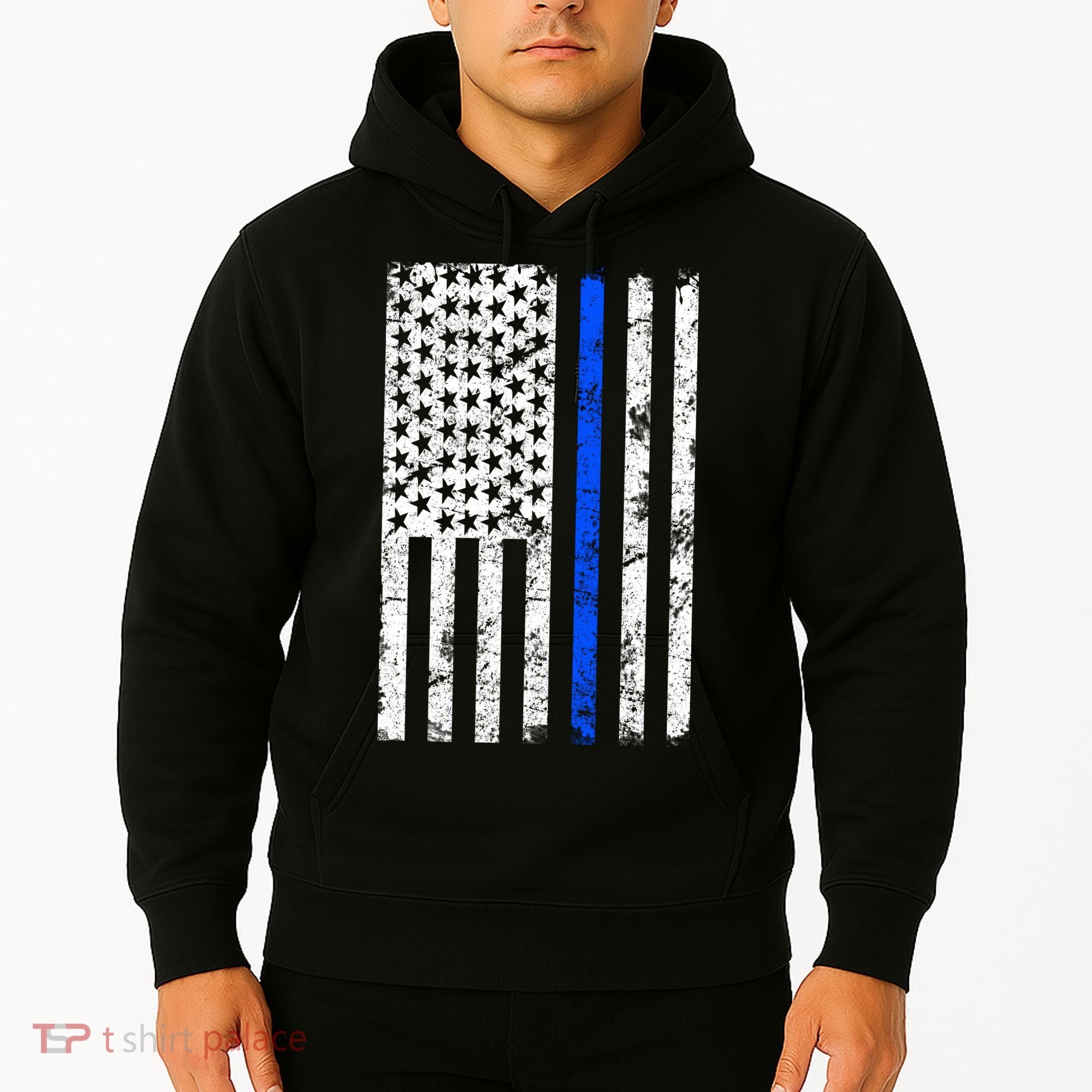 Support Police Blue Thin Line American Flag Hoodie