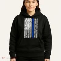 Support Police Blue Thin Line American Flag Hoodie thumb 5