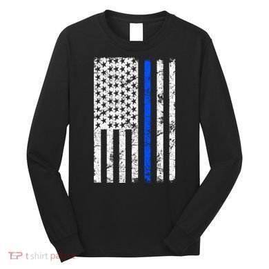 Support Police Blue Thin Line American Flag Long Sleeve Shirt