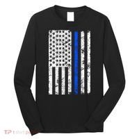 Support Police Blue Thin Line American Flag Long Sleeve Shirt thumb 0