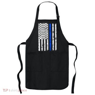 Support Police Blue Thin Line American Flag Apron
