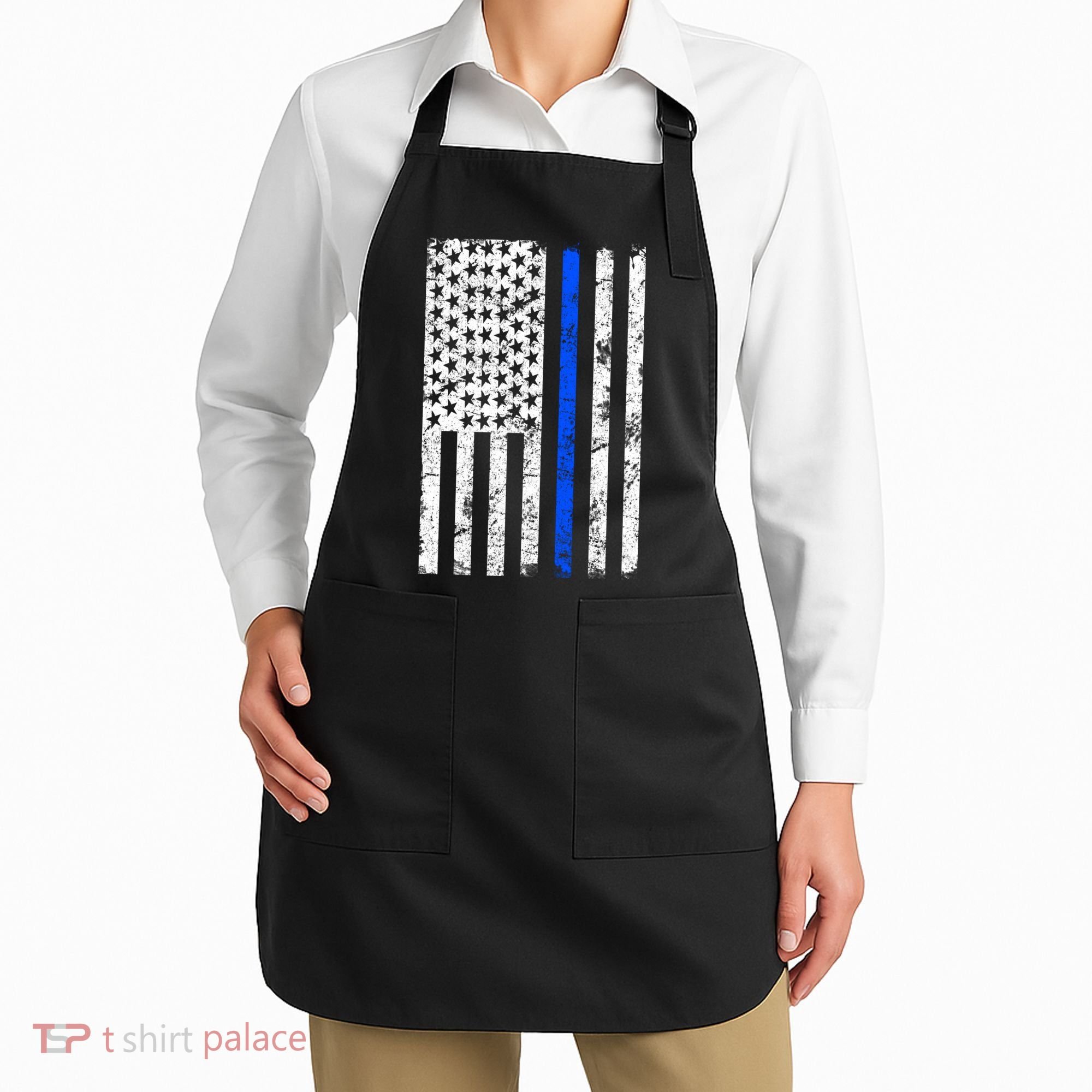 Support Police Blue Thin Line American Flag Apron