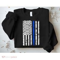 Support Police Blue Thin Line American Flag Sweatshirt thumb 2