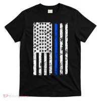 Support Police Blue Thin Line American Flag T-Shirt thumb 0