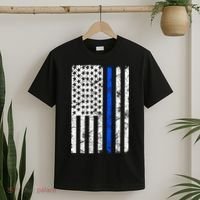 Support Police Blue Thin Line American Flag T-Shirt thumb 2
