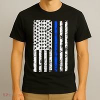 Support Police Blue Thin Line American Flag T-Shirt thumb 3