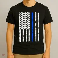 Support Police Blue Thin Line American Flag T-Shirt thumb 3