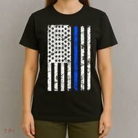 Support Police Blue Thin Line American Flag T-Shirt thumb 4