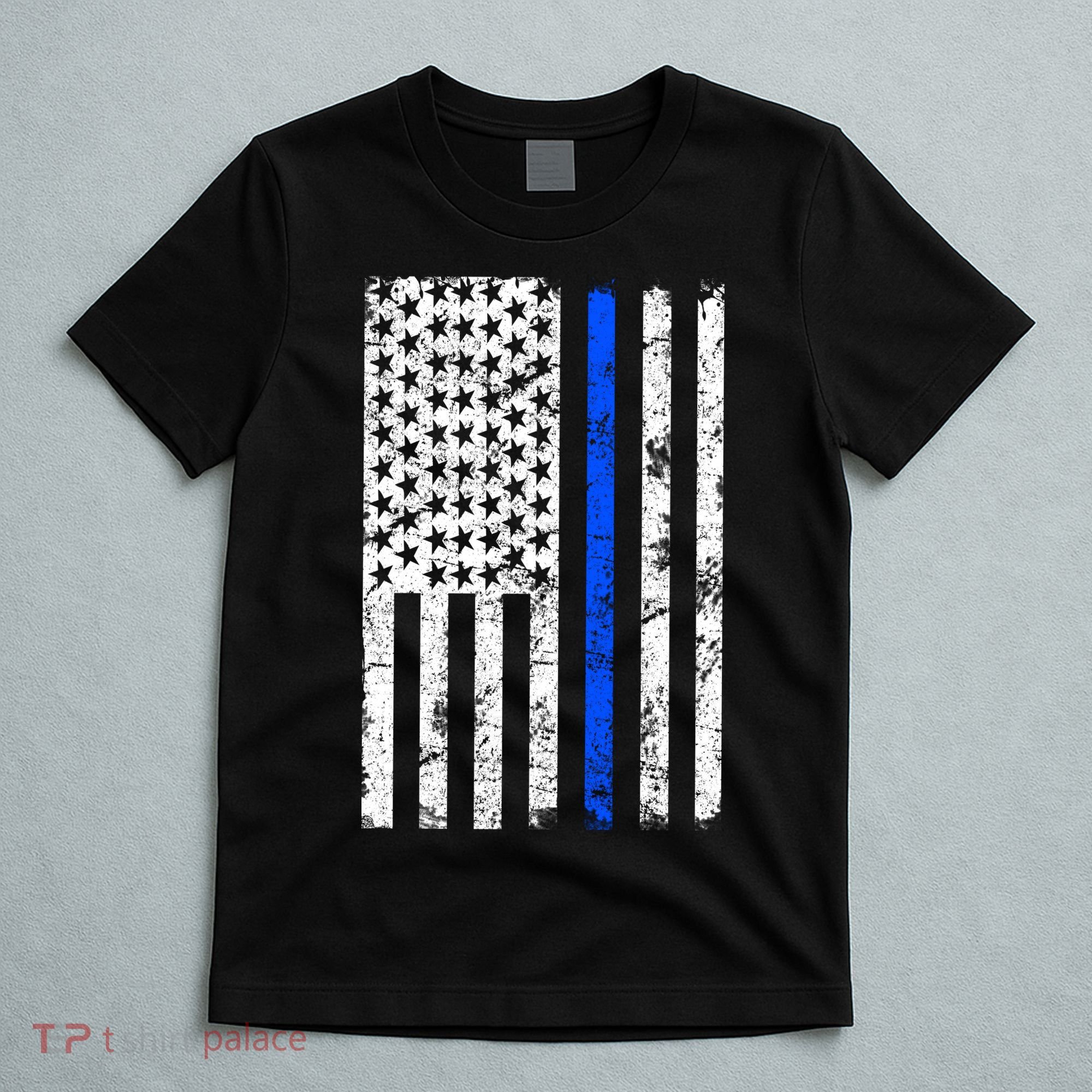 Support Police Blue Thin Line American Flag T-Shirt