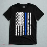 Support Police Blue Thin Line American Flag T-Shirt thumb 5