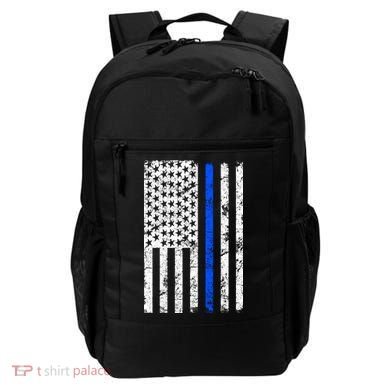 Support Police Blue Thin Line American Flag Backpack