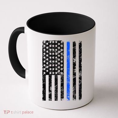 Support Police Blue Thin Line American Flag Coffee Mug