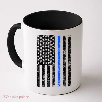 Support Police Blue Thin Line American Flag Coffee Mug
