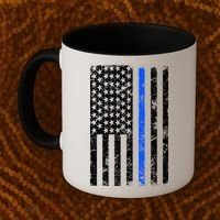 Support Police Blue Thin Line American Flag Coffee Mug thumb 2