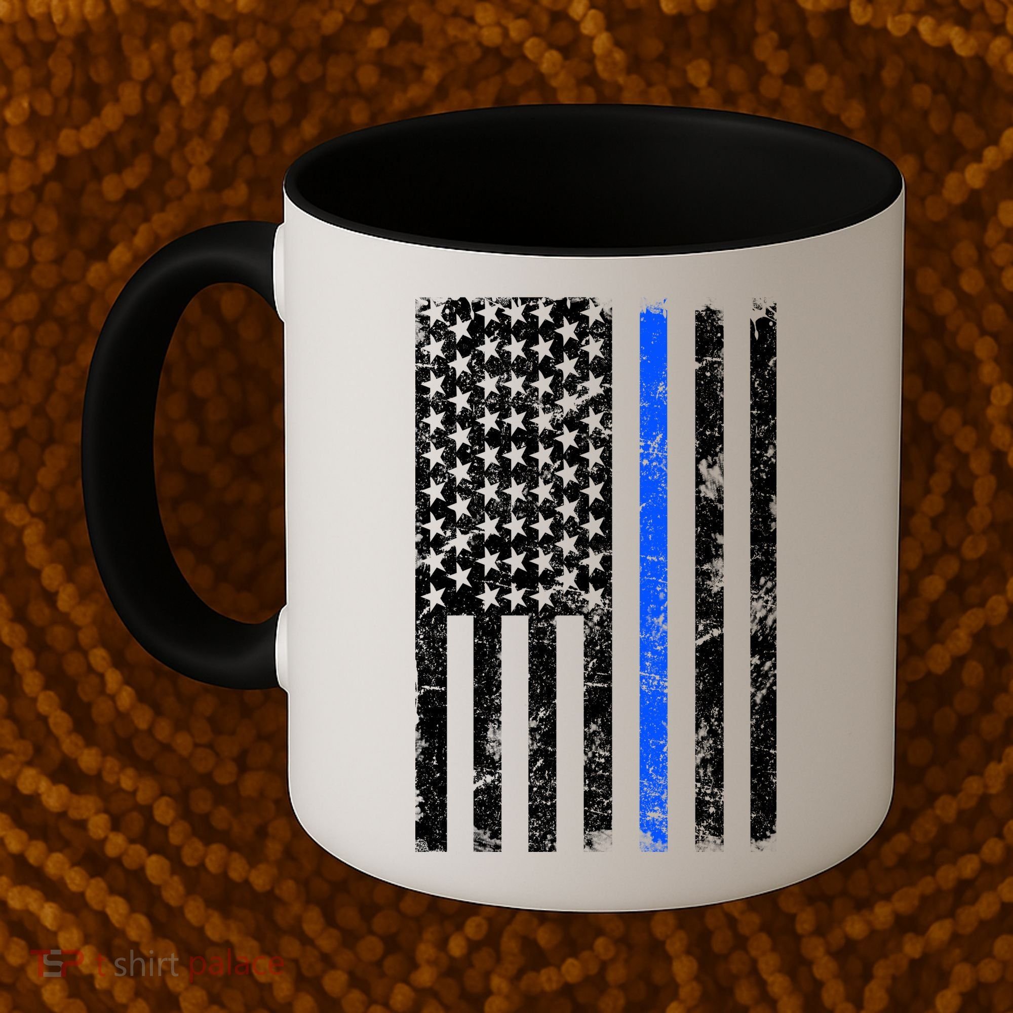 Support Police Blue Thin Line American Flag Coffee Mug