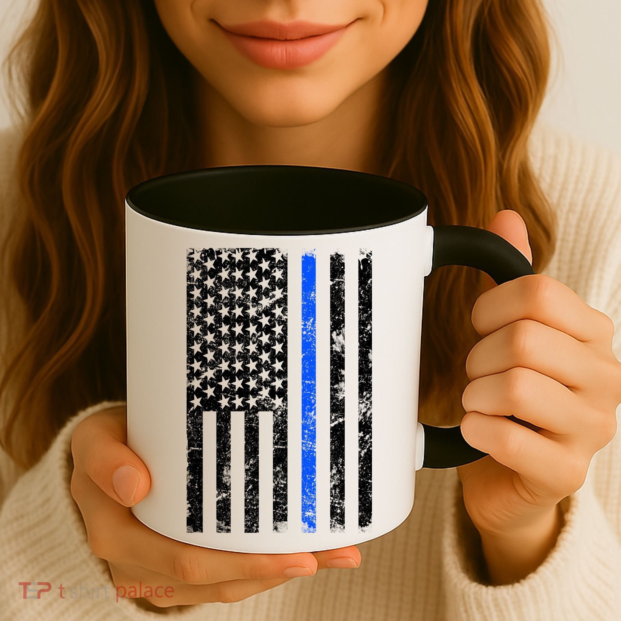 Support Police Blue Thin Line American Flag Coffee Mug