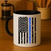 Support Police Blue Thin Line American Flag Coffee Mug thumb 4