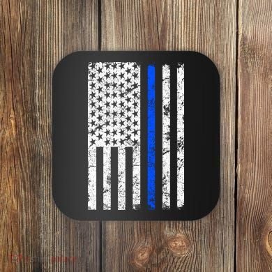 Support Police Blue Thin Line American Flag Coaster