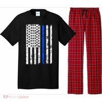Support Police Blue Thin Line American Flag Pajama Set thumb 0