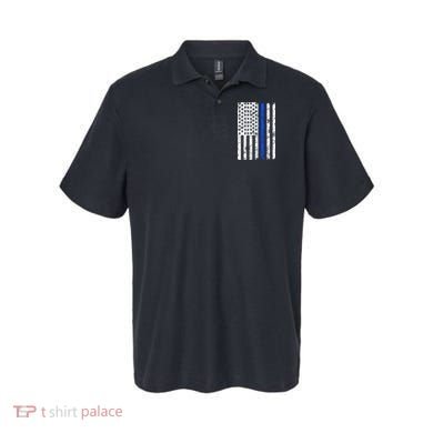 Support Police Blue Thin Line American Flag Polo