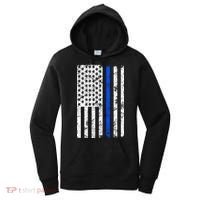 Support Police Blue Thin Line American Flag Women's Hoodie thumb 0