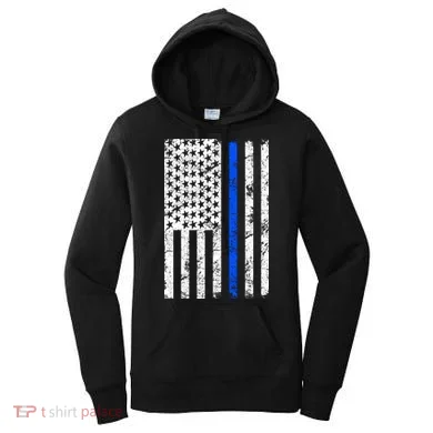 Support Police Blue Thin Line American Flag Women's Hoodie