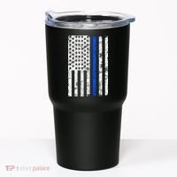 Support Police Blue Thin Line American Flag Tumbler thumb 0