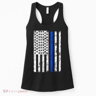 Support Police Blue Thin Line American Flag Women's Tank Top