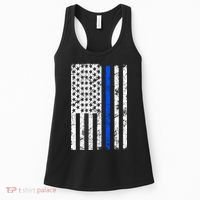 Support Police Blue Thin Line American Flag Women's Tank Top thumb 0