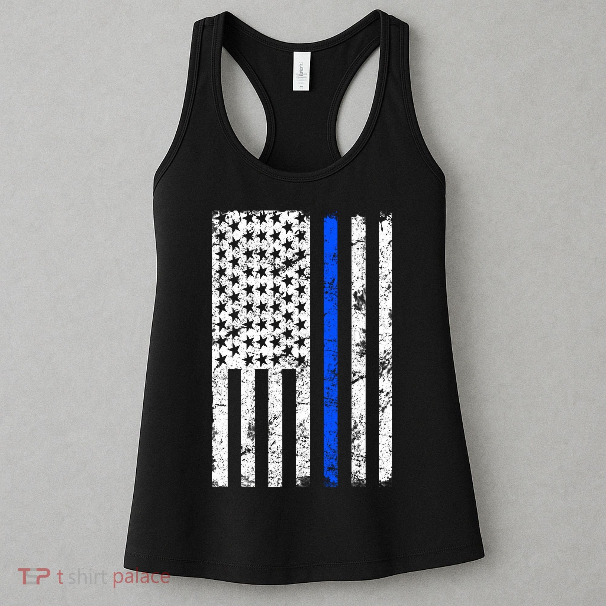 Support Police Blue Thin Line American Flag Women's Tank Top