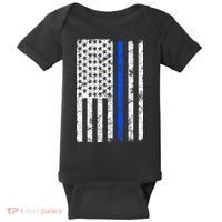 Support Police Blue Thin Line American Flag Baby Bodysuit thumb 0