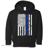 Support Police Blue Thin Line American Flag Toddler Hoodie thumb 0