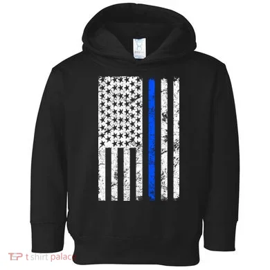 Support Police Blue Thin Line American Flag Toddler Hoodie