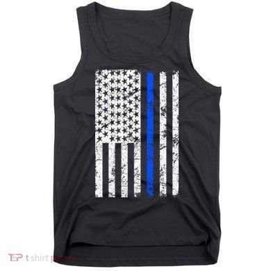 Support Police Blue Thin Line American Flag Tank Top