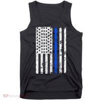 Support Police Blue Thin Line American Flag Tank Top thumb 0