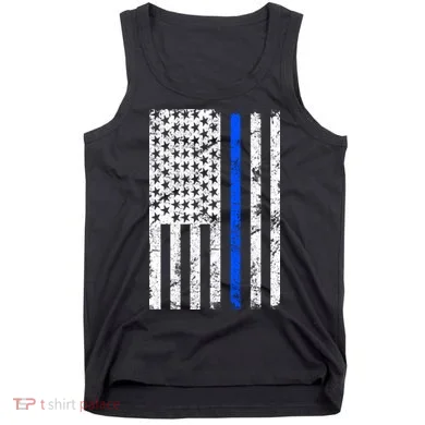 Support Police Blue Thin Line American Flag Tank Top