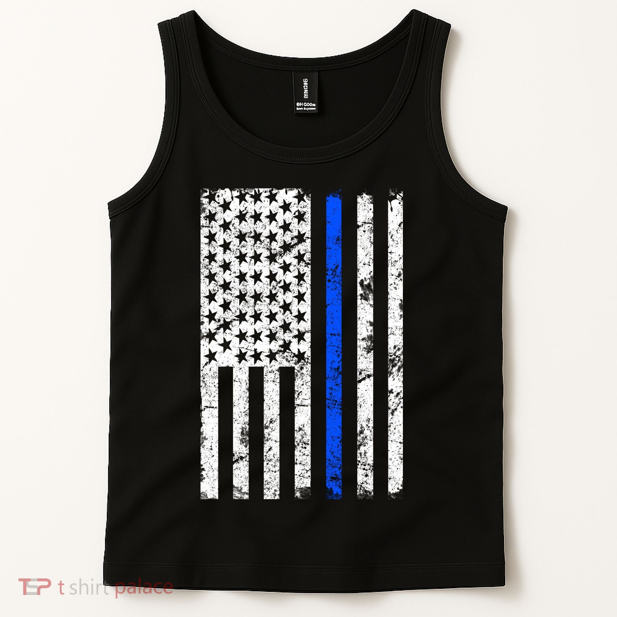 Support Police Blue Thin Line American Flag Tank Top