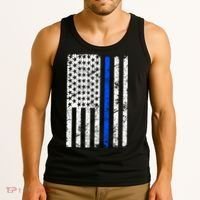 Support Police Blue Thin Line American Flag Tank Top thumb 3