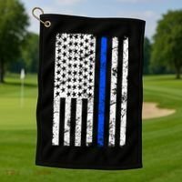 Support Police Blue Thin Line American Flag Golf Towel thumb 1