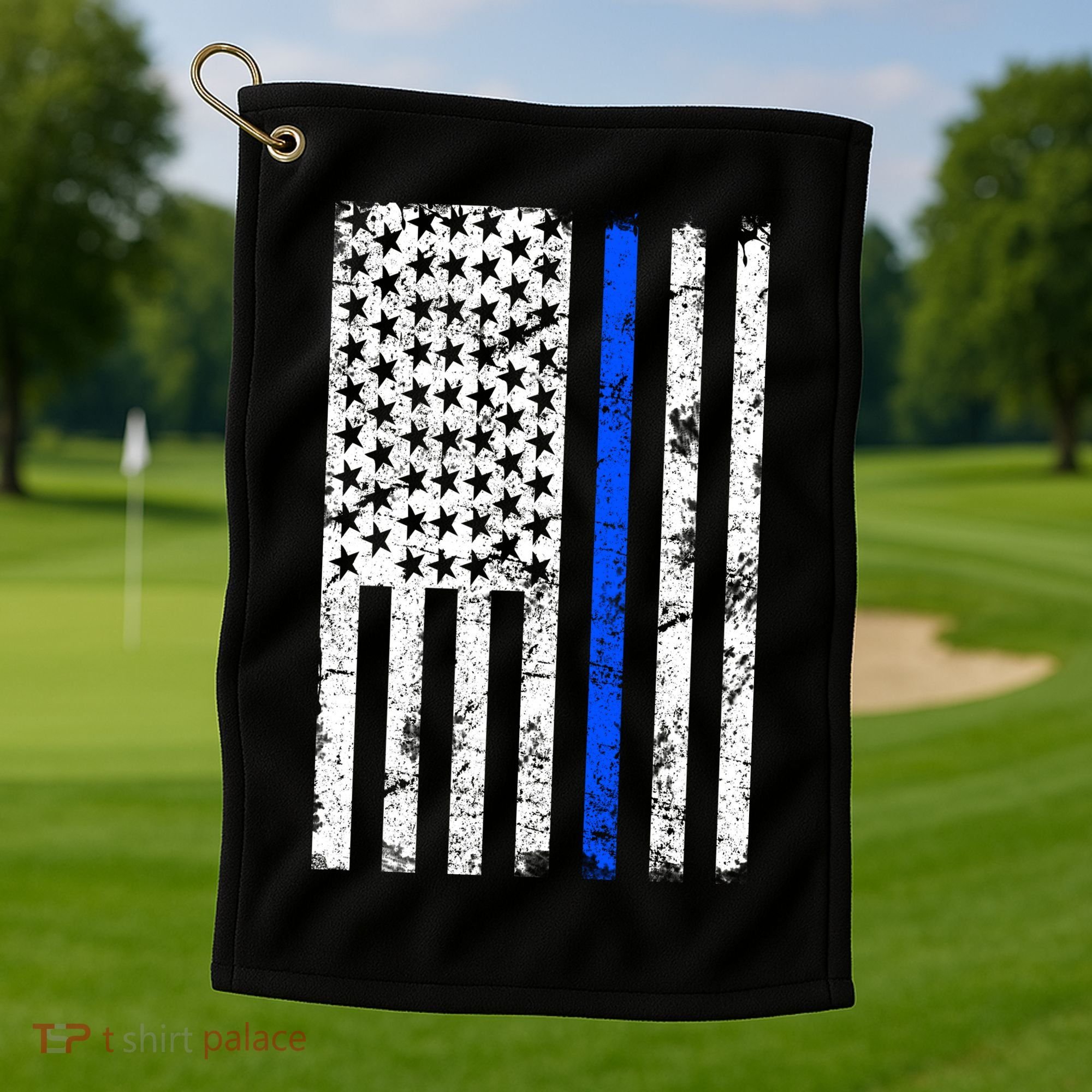 Support Police Blue Thin Line American Flag Golf Towel