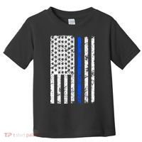 Support Police Blue Thin Line American Flag Toddler T-Shirt thumb 0