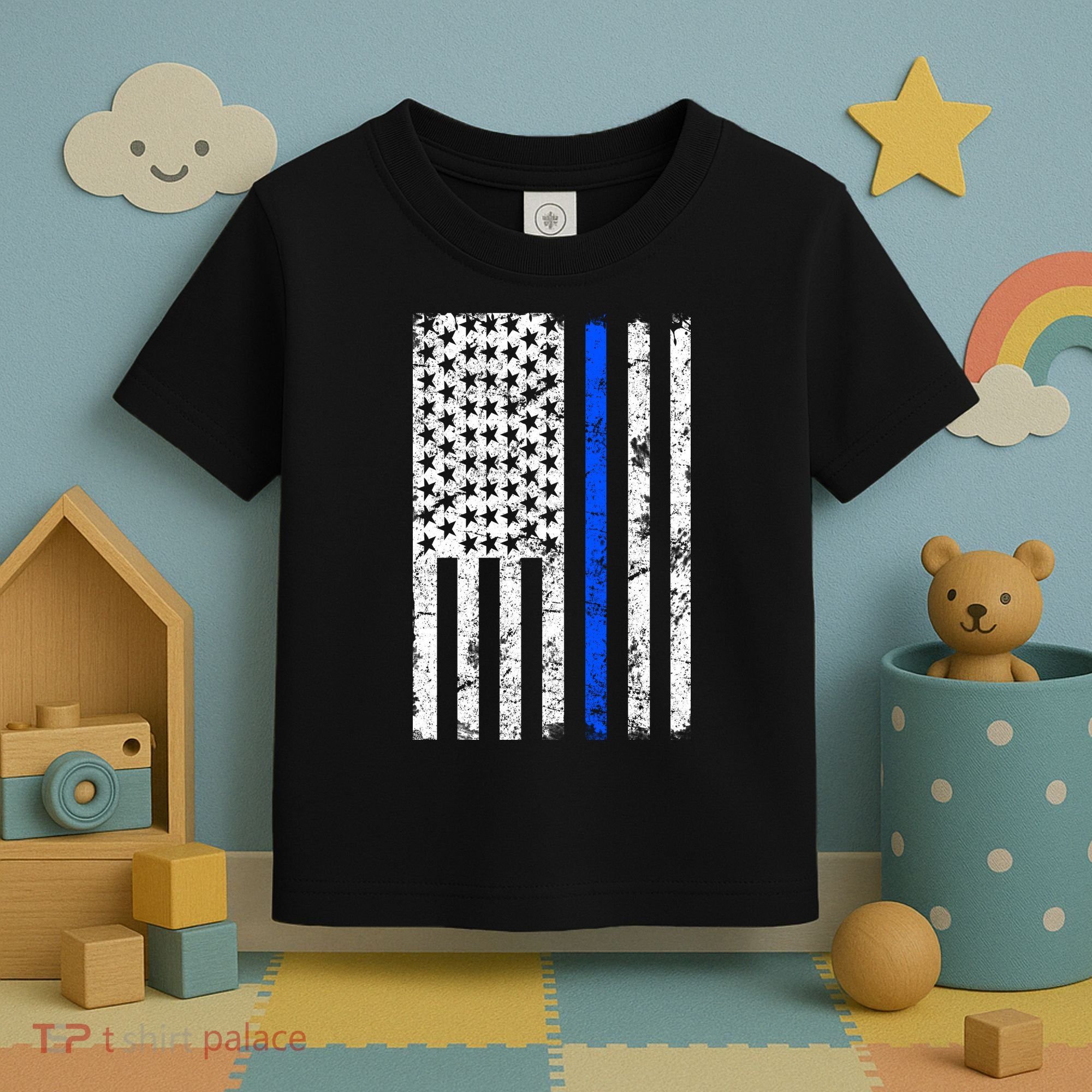 Support Police Blue Thin Line American Flag Toddler T-Shirt