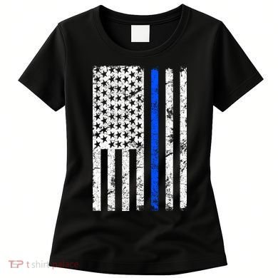 Support Police Blue Thin Line American Flag Women's T-Shirt